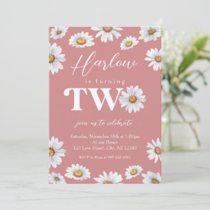 Watercolor Daisy Two Girl's 2nd Birthday Invitation