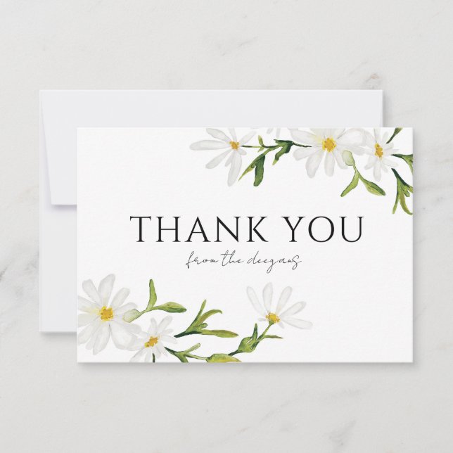 Watercolor Daisy Wedding Floral Thank You Card (Front)