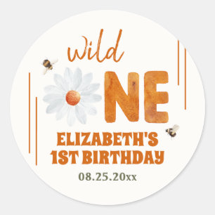 Watercolor Daisy Wild One 1st Birthday Girl  Classic Round Sticker