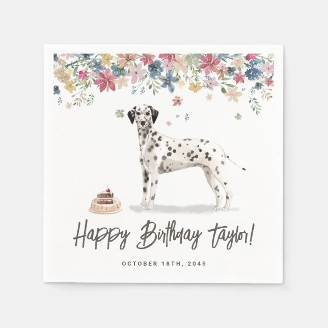 Watercolor Dalmatian Dog Birthday Party Thank You Napkin (Front)