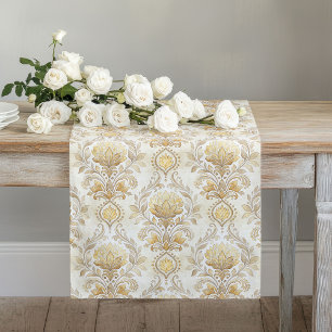 Watercolor Damask Print Table Runner Classic Ivory