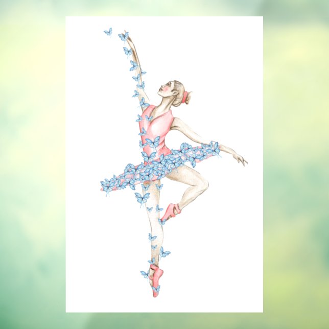Watercolor dancing ballerina in red dress  window cling (Sheet 3)