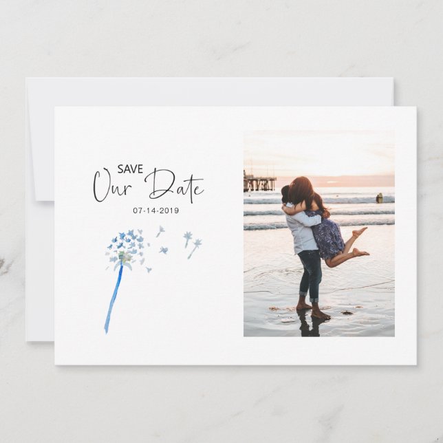 Watercolor Dandelion Save the Date Photo Card (Front)