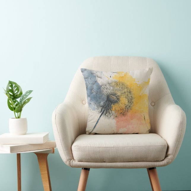 Watercolor Dandelion Throw Pillow (Chair)