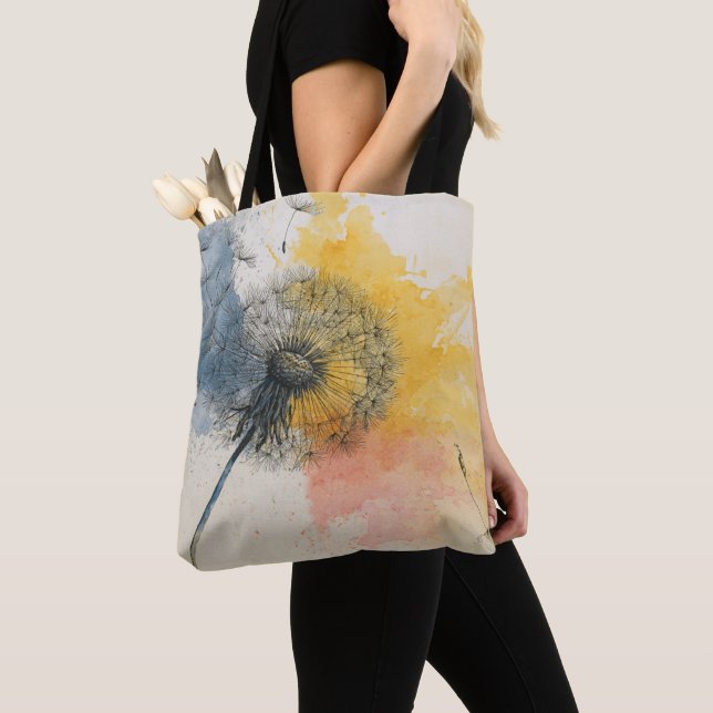 Watercolor Dandelion Tote (Close Up)