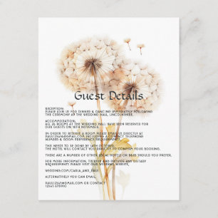 Watercolor Dandelion Wedding Guest Details Enclosure Card