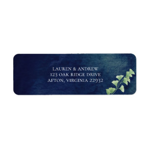 Watercolor Dark Blue Greenery Return Address Label