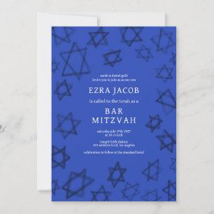 Watercolor Dark Blue Star of David Bar Bat Mitzvah Invitation