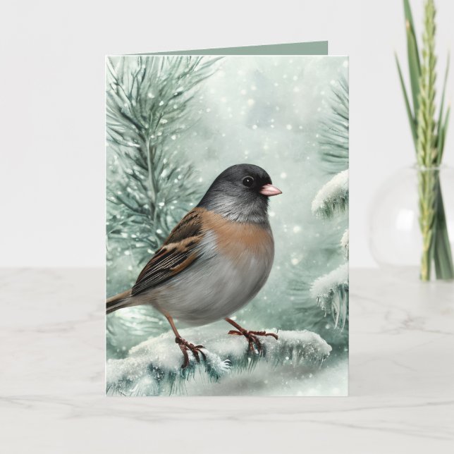 Watercolor Dark-eyed Junco Bird Christmas  Holiday Card (Front)