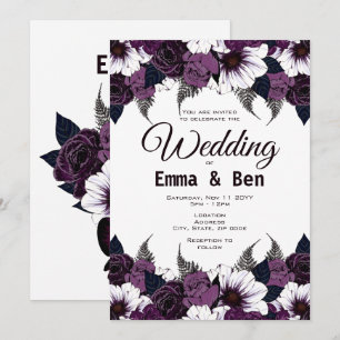 Watercolor Dark Purple Floral Wedding Invitation