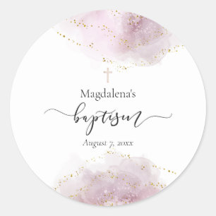 watercolor decor Baptism baby girl Classic Round Sticker