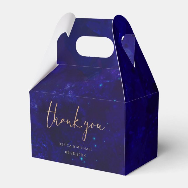 Watercolor Deep Blue Modern Calligraphy Wedding Favor Box (Front Side)