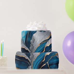 Watercolor Deep Blue, Silver and Gold Alcohol Ink Wrapping Paper