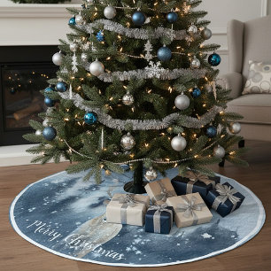 Watercolor deer and snow custom holiday  brushed polyester tree skirt