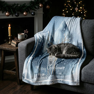 Watercolor deer and snow custom holiday fleece bl blanket