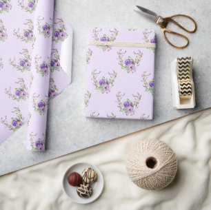 Watercolor Deer Antler Bouquet Wrapping Paper