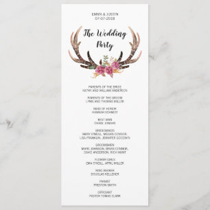 Watercolor Deer Antlers Bohemian Country Wedding Program