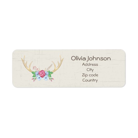 Watercolor Deer Antlers with Floweres Customizable Return Address Label