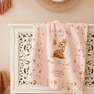 Watercolor Deer Baby Name Date Birth Stats Nursery Sherpa Blanket