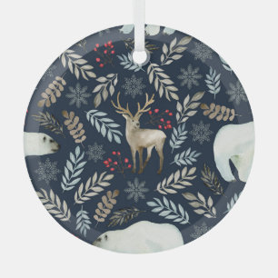 Watercolor Deer Bear Hand Drawn Glass Ornament
