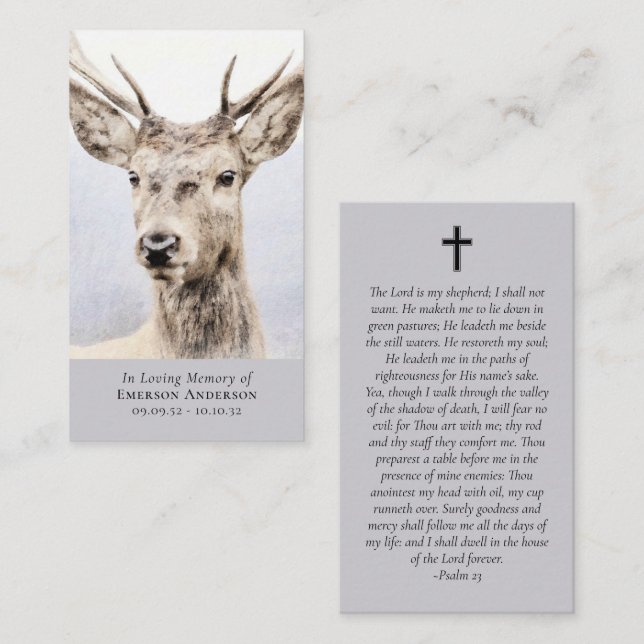 Watercolor Deer Cross Memorial Prayer Card (Front/Back)