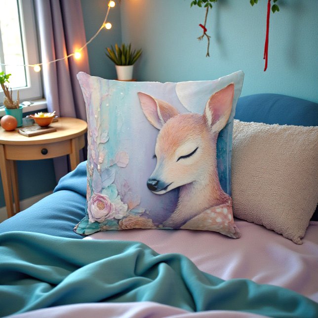 Watercolor Deer Double Sided Throw Pillow (Creator Uploaded)