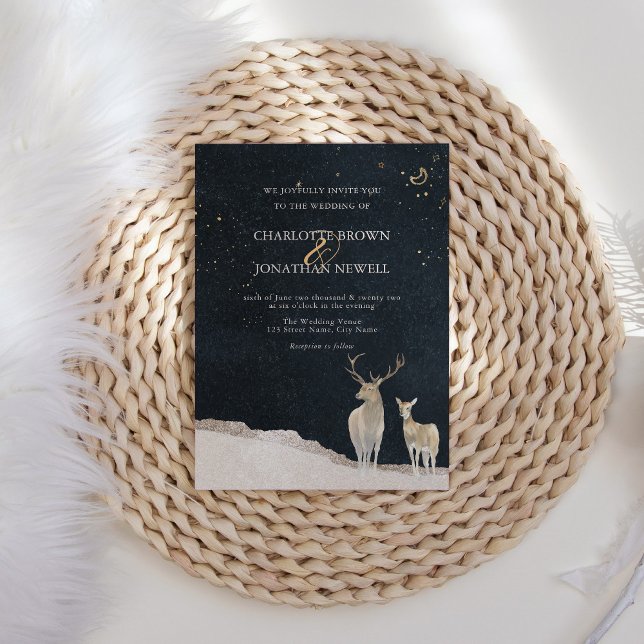 Watercolor Deer Elegant Rustic Winter Wedding Invitation (Creator Uploaded)