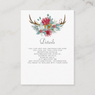 Watercolor Deer Floral Antler Pine Winter Wedding Enclosure Card