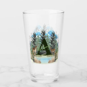 Watercolor Deer Personalized Monogram Letter A Glass