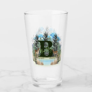 Watercolor Deer Personalized Monogram Letter B Glass