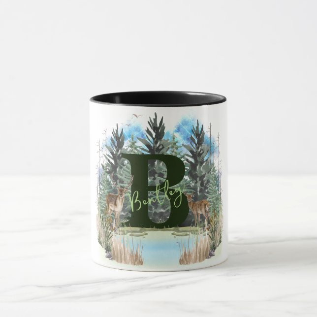Watercolor Deer Personalized Monogram Letter B Mug (Center)