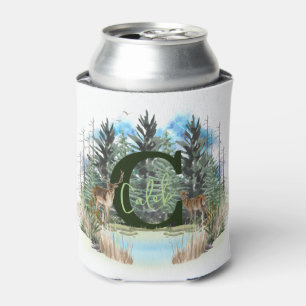 Watercolor Deer Personalized Monogram Letter C Can Cooler