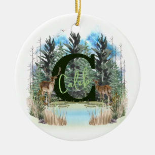 Watercolor Deer Personalized Monogram Letter C Ceramic Ornament