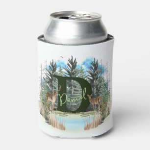 Watercolor Deer Personalized Monogram Letter D Can Cooler