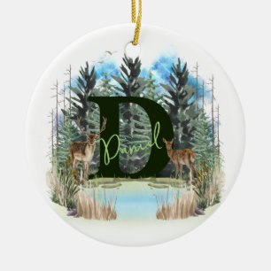 Watercolor Deer Personalized Monogram Letter D Ceramic Ornament