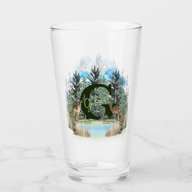 Watercolor Deer Personalized Monogram Letter G Glass (Front)