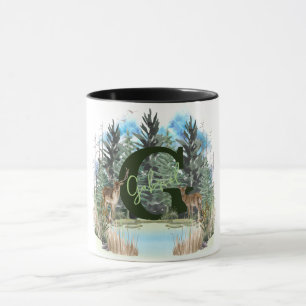 Watercolor Deer Personalized Monogram Letter G Mug