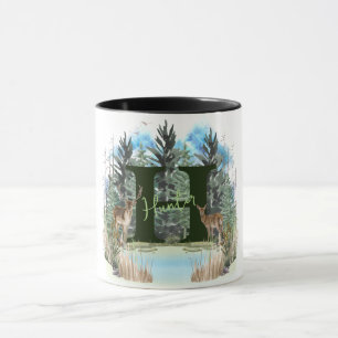 Watercolor Deer Personalized Monogram Letter H Mug