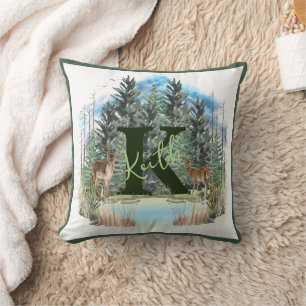 Watercolor Deer Personalized Monogram Letter K Throw Pillow