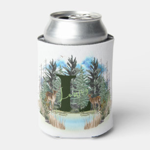 Watercolor Deer Personalized Monogram Letter L Can Cooler