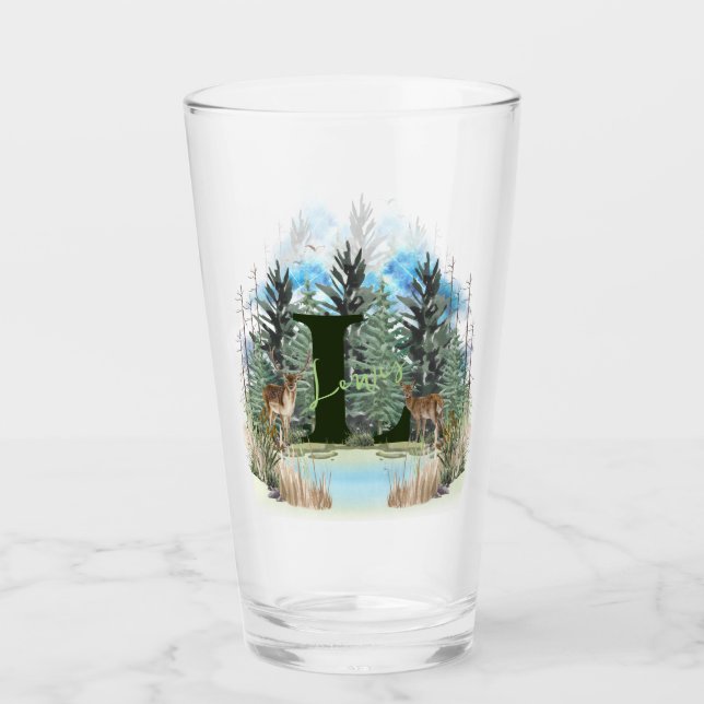 Watercolor Deer Personalized Monogram Letter L Glass (Front)