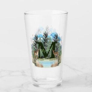 Watercolor Deer Personalized Monogram Letter M Glass