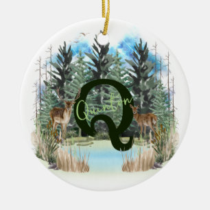 Watercolor Deer Personalized Monogram Letter Q Ceramic Ornament