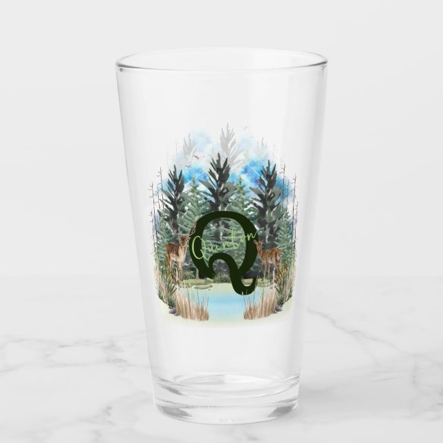 Watercolor Deer Personalized Monogram Letter Q Glass (Front)