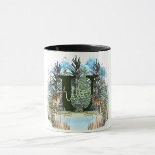 Watercolor Deer Personalized Monogram Letter U Mug