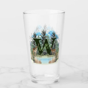 Watercolor Deer Personalized Monogram Letter W Glass