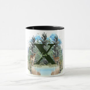 Watercolor Deer Personalized Monogram Letter X Mug