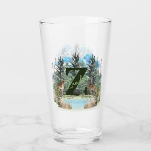 Watercolor Deer Personalized Monogram Letter Z Glass