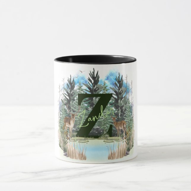 Watercolor Deer Personalized Monogram Letter Z Mug (Center)