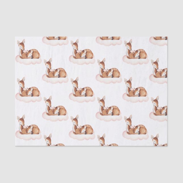 Watercolor Deer Pink Cloud Tissue Paper (Front)